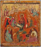 Антикварная деревянная икона «Рождество Христово», Россия, живопись 17 в., новая основа 19 в.