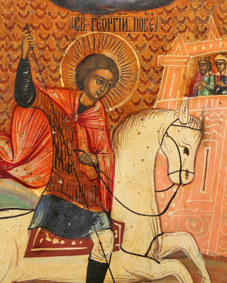 Старинная икона «Святой Георгий Победоносец», Холуй, Россия, кон. XIX в.