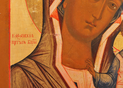 Старинная деревянная икона в окладе «Богоматерь Казанская», серебрение, золочение, Москва, 1830-е