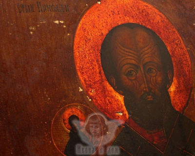 Старинная икона в серебряном окладе «Святой Николай Чудотворец», Россия, Москва, 1890 г.