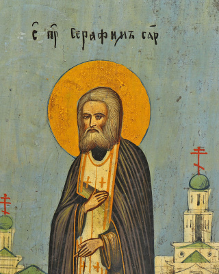 Старинная икона Преподобного Серафима Саровского, дерево, Россия, кон. 19 в.
