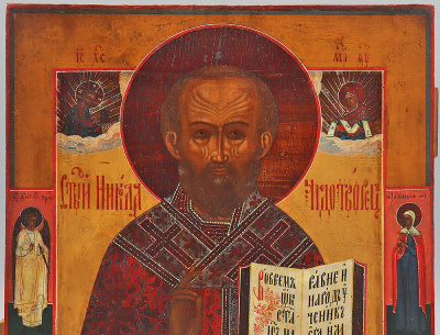 Старинная икона Николая Угодника (Чудотворца), дерево, Россия, 19 в.