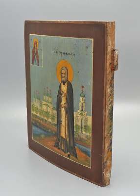 Старинная икона Преподобного Серафима Саровского, дерево, Россия, кон. 19 в.