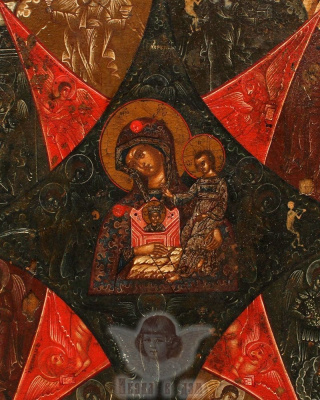 Древнерусская живописная икона Божией Матери «Неопалимая Купина», Поволжье, первая половина 19 века