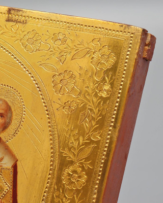 Старинная деревянная икона Святой княгини Ольги и Николая Чудотворца в киоте, Россия, нач. 20 в.