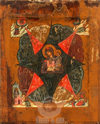 Древнерусская живописная икона Божией Матери «Неопалимая Купина», Поволжье, первая половина 19 века