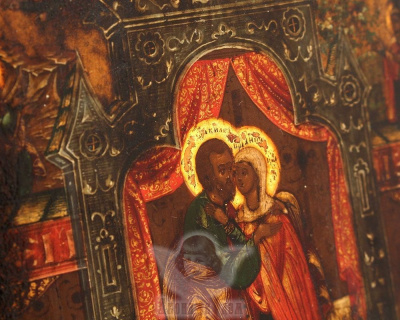 Старинная деревянная именная икона «Иоаким и Анна», Россия, с. Гуслицы, сер. 19 в.