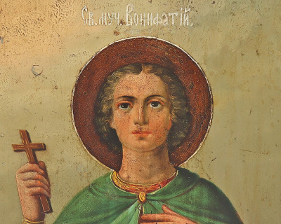 Древнерусская деревянная икона «Святой Мученик Вонифатий», живопись, масло, Россия, 19 в.