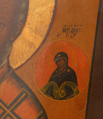 Старинная деревянная икона «Николай Чудотворец», Россия, пос. Холуй, 2-я пол. 19 в.
