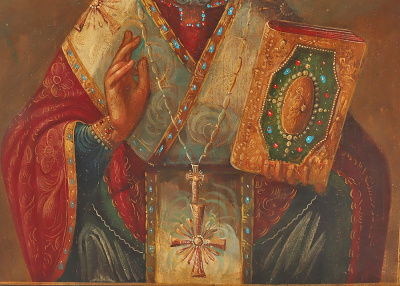 Древнерусская живописная икона Николая Чудотворца (Николая Угодника), дерево, масло, Россия, 19 в.
