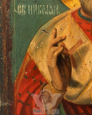 Старинная деревянная древнерусская икона «Святой Николай Чудотворец», Юго-запад России, н. 19 в.