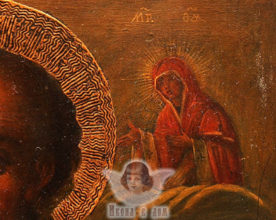 Старинная древнерусская икона «Святой Николай Чудотворец», надпись на иконе «Николай Мирликийский Чудотворец», Южная Россия, н. 19 в.