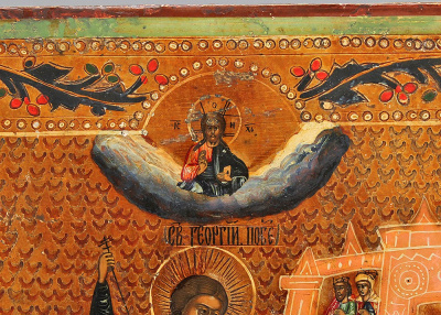 Старинная икона «Святой Георгий Победоносец», Холуй, Россия, кон. XIX в.
