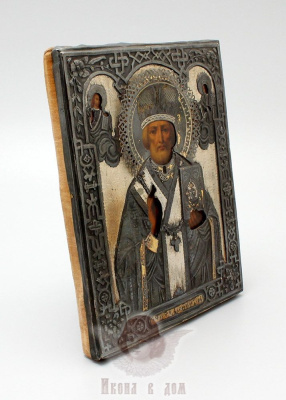 Старинная древнерусская икона «Святой Николай Чудотворец», Москва, 1877 г.