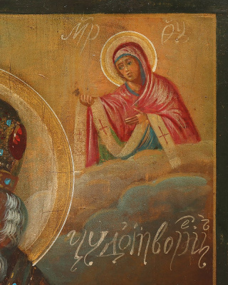 Древнерусская живописная икона Николая Чудотворца (Николая Угодника), дерево, масло, Россия, 19 в.