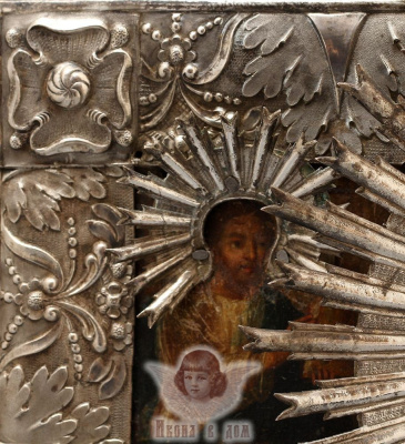 Древнерусская старинная икона «Святой Николай Чудотворец», Центральная Россия, к. 18 в., оклад 19 в.