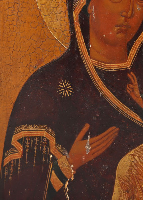 Старинная деревянная икона «Богоматерь Одигитрия (Смоленская)», Центральная Россия, посл. четв. 19 в.