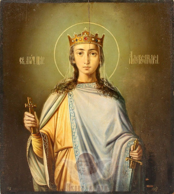 Старинная именная икона «Святая Царица Александра», Россия, Санкт-Петербург, 2-я пол. 19 в.