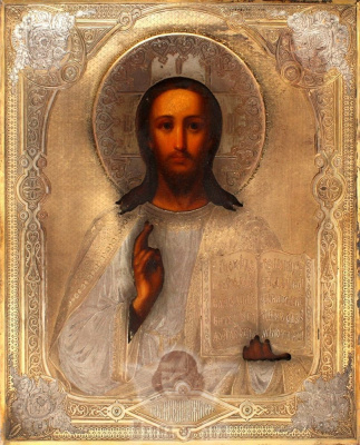 Старинная древнерусская икона «Спас Вседержитель» (Пантократор), Центральная Россия, к. 19 в.