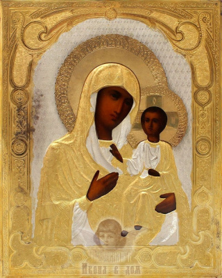 Старинная древнерусская икона в окладе Божия Матерь Иверская, Москва, к. 19 в.