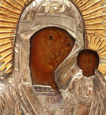 Старинная живописная икона Божией Матери «Казанская», Россия, Поволжье, к. 19 в.