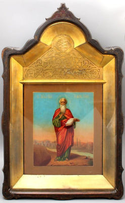 Старинная икона «Иоанн Богослов», Россия, Москва, П. С. Усов, 2 пол. 19 в.