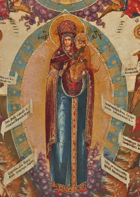 Древнерусская деревянная икона «Богоматерь Всех скорбящих Радость», Палех, 19 в.