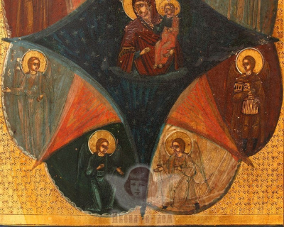 Деревянная икона Божией Матери «Неопалимая Купина» оберегает от пожара, Россия, Холуй, нач. 20 в.