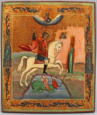 Старинная икона «Святой Георгий Победоносец», Холуй, Россия, кон. XIX в.