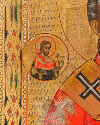 Старинная деревянная икона «Святой Николай чудотворец», Россия, Холуй, нач. 20 в.