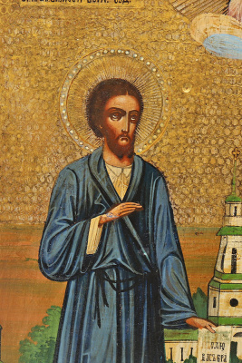 Антикварная икона святых Симеона Верхотурского и Николая Чудотворца, дерево, Россия, 19 в.