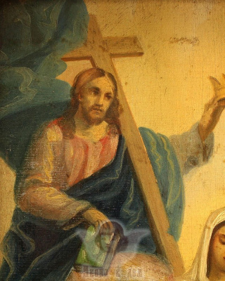 Антикварная русская икона «Коронование Царицы Небесной», Россия, Юго-западная Русь, сер. 19 в.
