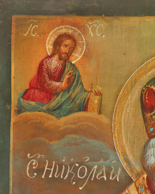 Древнерусская живописная икона Николая Чудотворца (Николая Угодника), дерево, масло, Россия, 19 в.